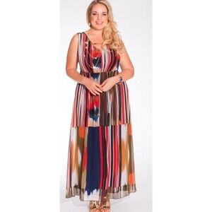 IGIGI‎ Maxi Dress Abstract Print Elastic Waist Sleeveless V Neck Plus Size 26